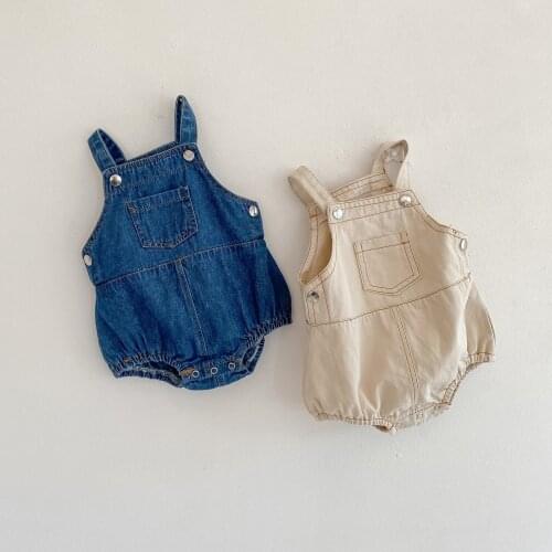 2021 Spring And Summer Baby Denim Sleeveless For Boys And Girls Backpack Fart Clothes 0-3 Years Old Cotton Jumpsuit
