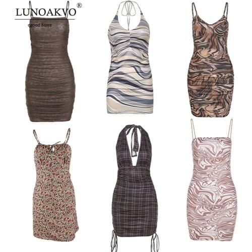 2021 Y2K Harajuku Tie Dye Mini Bodycon Dress Clubwear Summer Ladies Clothes Women Print Backless Off Shoulder Brown Sheath Dress