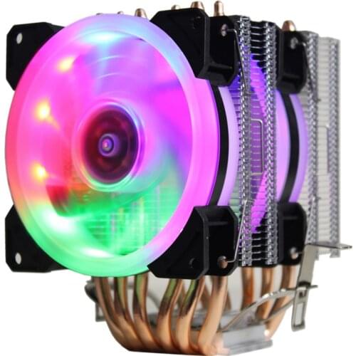 3/4PIN RGB LED CPU Cooler 6-Heatpipe Dual Tower 12V 9cm 2-Fan Cooling Heatsink Radiator for LGA 1150/1151/1155/1156/775/1366 AMD