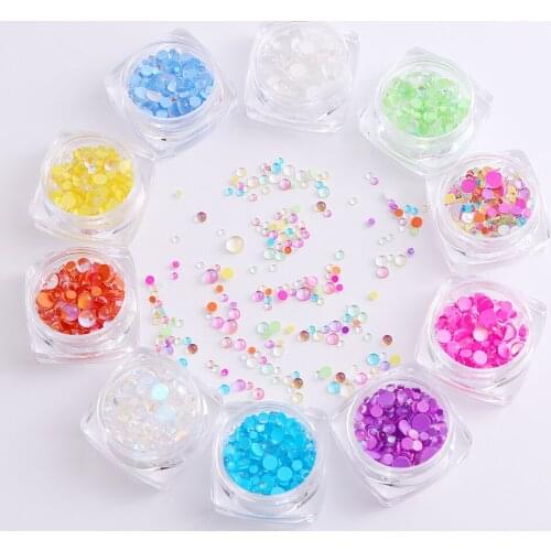 3D Round Nail Mixed Mermaid Candy Colored Pearl Flatback Glass Crystal Beads Rhinestones DIY Nail Art Decoration Manicure Design