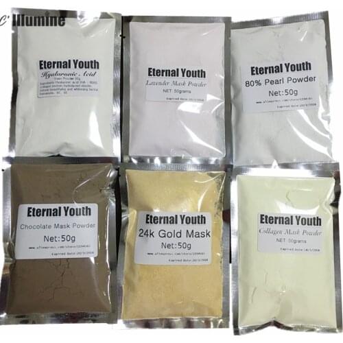 50g *6 24K Gold Mask Hyaluronic Acid Collagen 80% Pearl Chocolate Lavender Peel Off Facial Mask Powder Luxury Spa