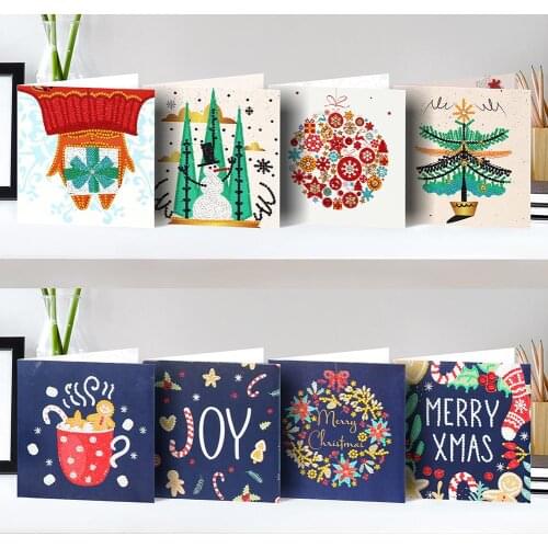 1/8pcs Xmas 5D Cartoon Special-shaped Diamond Painting Cross Stitch Postcards Festival Envelope Christmas New Year Greeting Card
