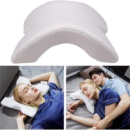 Arch U-Shaped Curved Memory Foam Sleeping Neck Cervical Pillow with Hollow Design Arm Rest Hand Pillow for Couple Side Sleepers