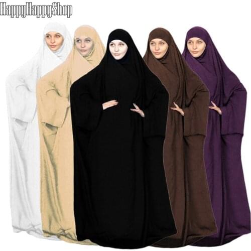 One Piece Islamic Prayer Muslim Hooded Hijab Abaya Niqab Burqa Jilbab Full Cover Dress Women Overhead Robe Kaftan Khimar Clothes