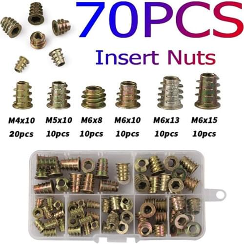 70/230pcs M4 M5 M6 M8 M10 Zinc Alloy Iron Inside Carbon Steel Hex Socket Drive Insert Nuts Threaded For Wood Furniture