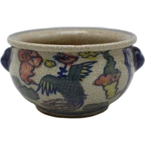 Jingdezhen Ceramics Collection of Ming Dynasty Blue and White Doucai Phoenix Pattern Beast Ear Incense Burner