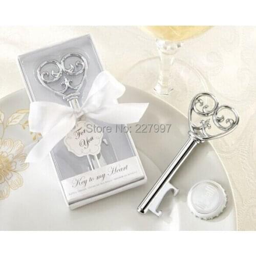 Key To My Heart Bottle Opener in White Gift box 100 PCS/LOT Wedding favor-"Simply Elegant" Key To My Heart Bottle Opener
