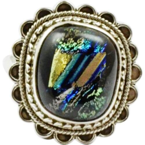 Lovegem Genuine Dichroic Glass Ring 925 Sterling Silver,Size :8.5, AR3405