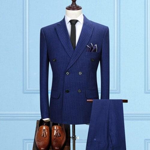 Suit Vest Pants 3 Pcs Set / 2021 Fashion New Mens Casual Business Wedding Groom Stripe Interview Office Suits Blazers Waistcoat