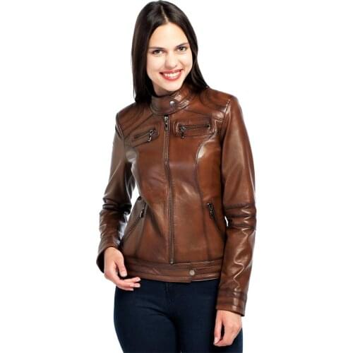 Genuine Soft Lambskin Leather Jacket Handmade Female Red Pink Biker Leather Jacket Woman Coat Real Fur Custom Product Jackets