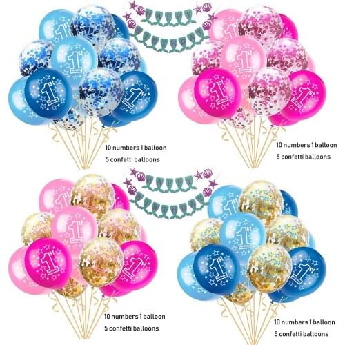 Baby Shower Boy Girl Latex Balloons Confetti Set 1st Birthday Party Decoration Kids Happy Birthday Balloon 1 Year Decor