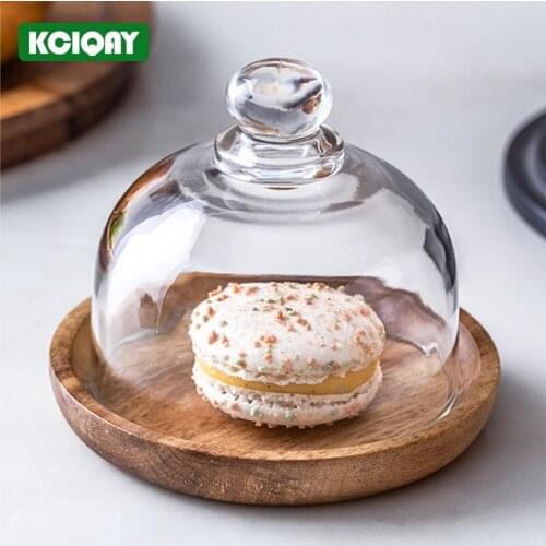 4inch Mini Cake Stand Wood Dessert Display Plate With Glass Cover Macaron Cake Snack Dessert Plate For Birthday Wedding Party
