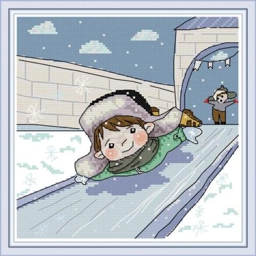 Skiing girl cartoon character cross stitch kit 14ct 11ct patterned cross stitch DIY handmade embroidery set decoration crafts