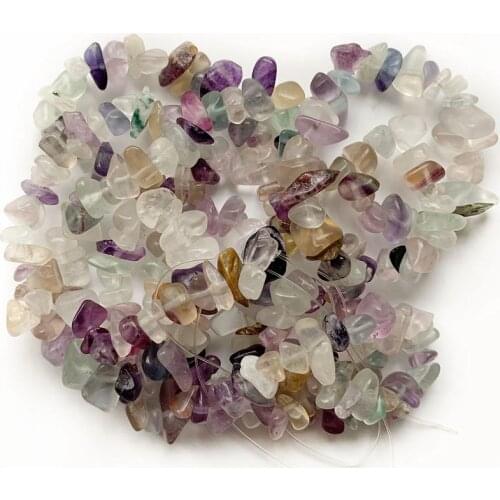 Natural Rainbow Fluorite Crystal Stone Beads Reiki Healing Stone Chips Colorful Quartz Crystal Loose Beads Strand About 85cm