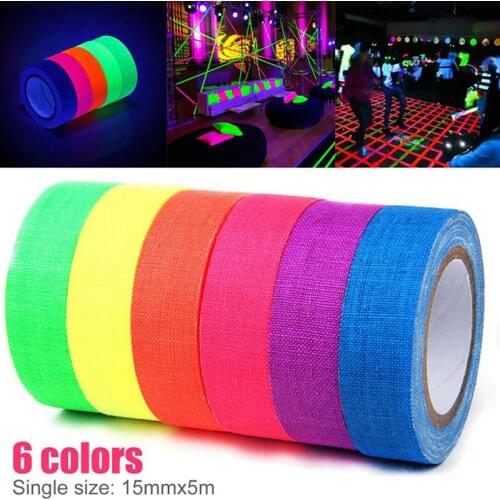 New 6pcs/Set Fluorescent Tape UV Blacklight Reactive Glow In The Dark Tape Neon Gaffer Tape Safety Warning For Home Decor