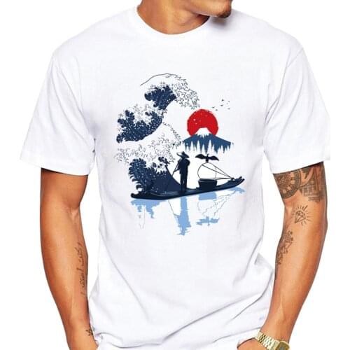 New sunset Japan Mount Fuji wave of the fisherman t-shirt men summer style print tshirt mens casual O-neck tshirt homme