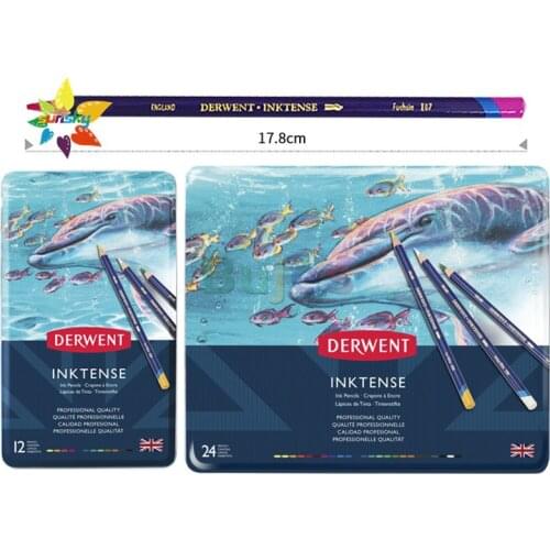 Original UK Derwent Inktense Ink wash lead water soluble color pencil secret garden filling pen 12/24/36/72 color iron box