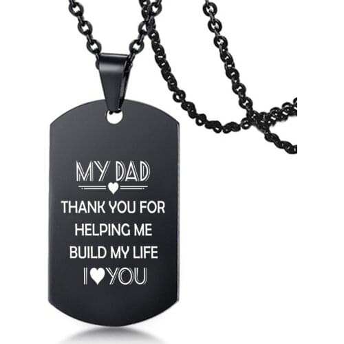 To My Dad Stainless Steel Necklace Men Rectangle Black Metal Dog Tags Pendant Necklaces Fathers Day Christmas Gift