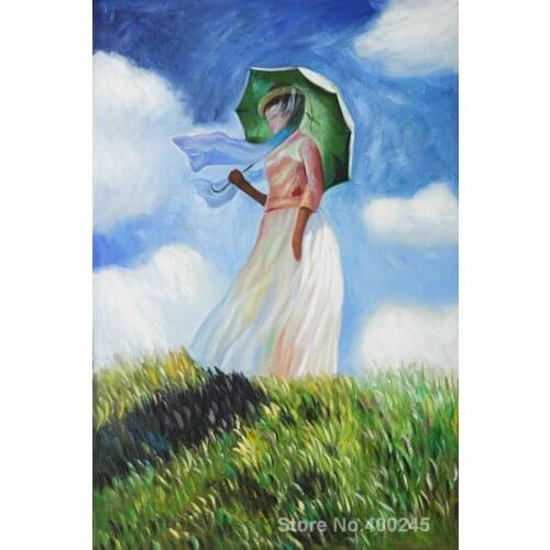 Landscape Paintings by Claude Monet Woman with A Parasol (Facing Left) Bedroom decor High quality