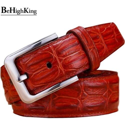 Fashion genuine leather belts for men Wide luxury designer crocodile pin buckle man belt High quality cow skin strap for jeans