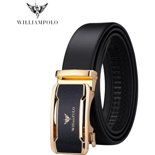 WILLIAMPOLO Mens Belt Fashion Genuine Leather Slide Ratchet Belt Dress For Men Trim to Fit Automatic Buckle Belts 20675-76P