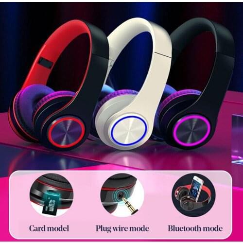 Foldable Wireless Headphones Bluetooth-compatible Stereo Bass Headset Breathing Light Sports Waterproof Earphone