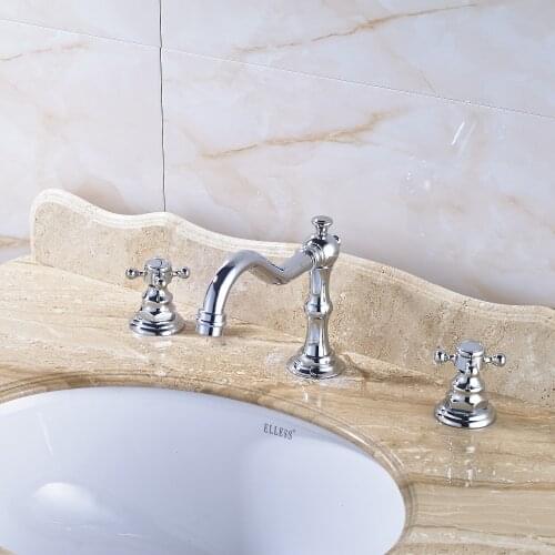 Vessel Spout Chrome Polish Bathroom Sink Faucet Dual Handles Three Holes 8" Sink