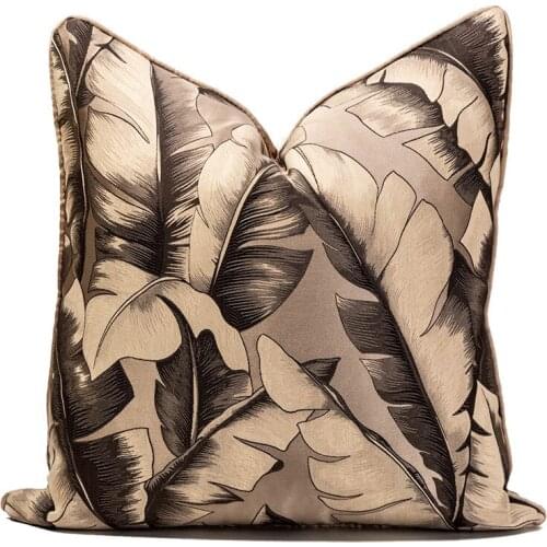 Modern Fashion European Banana Leaf Jacquard Pillowcase Polyester Light Coffee Cushion Cover Sofa Cover