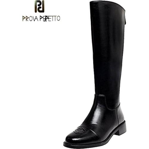 Camellia Cowhide Back Zipper High-top Knight Boots Autumn New Round Toe Square Heel Beige Mid-heel Boots But Knee Boots