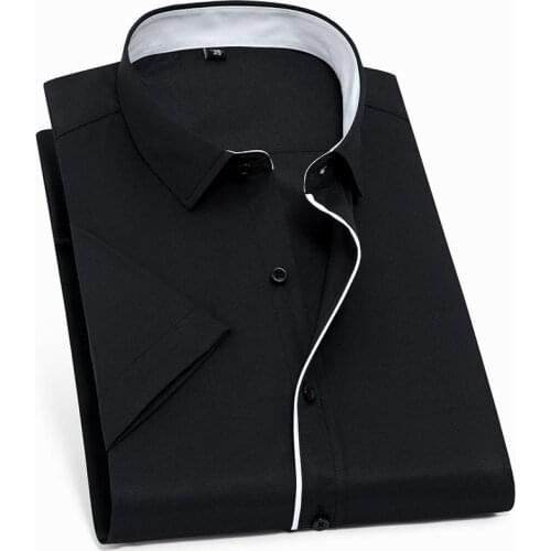 High Quality Casual Mens Short Sleeve Shirt Slim Fit Design Style Social Business Dress Shirts Male Clothing Blue Black White