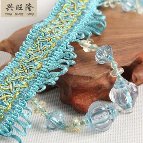 XWL 12M/Lot Curtain Lace Accessories Crystal Lantern Beads DIY For Sofa Pillow Lace Tassel Fringe Trim Ribbon Home Textile Decor