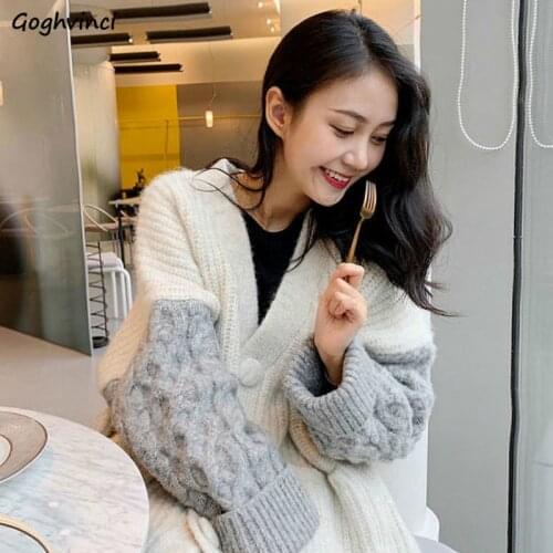 Women Cardigan Thickening V-neck Oversize Patchwork Pockets Elegant Ulzzang Leisure Fashion Lazy Ins Streetwear Sweater Females