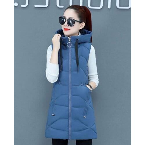 Autumn Winter Vest Women Waistcoat 2021 Female Sleeveless Vest Jacket Hooded Warm Long Vest Coat Colete Feminino Large Size 3XL