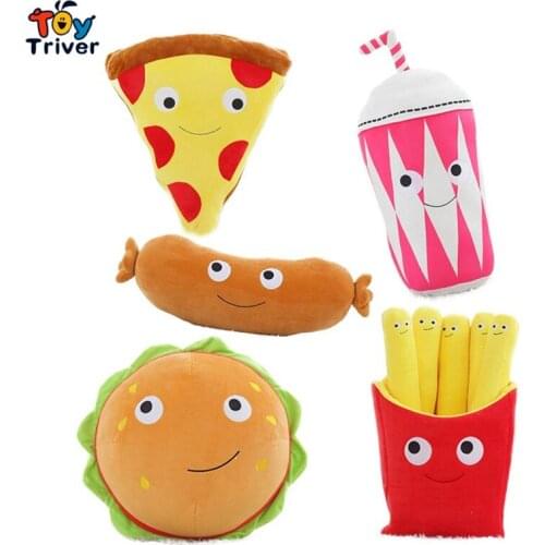 1pc Cartoon Hamburger Sausage Pizza French Fries Food Plush Toy Stuffed Doll Cushion Pillow Home Shop Restaurant Decoration