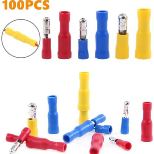100pcs Female Male Bullet Butt Connectors Insulated Crimp Wire Terminals Audio Wiring Electric Connector Crimping Terminal