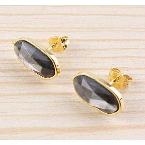 100-Unique 1 Pair Light Yellow Gold Color Oval Shape Abalone Shell Stud Earring Modern Accessories