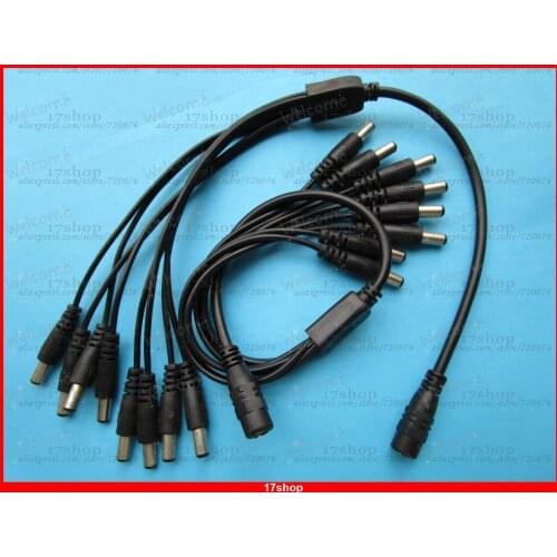 12 pcs DC Power Plug 5.5x2.1mm Spliter 8 Channel 1 Female to 8 Male Cable 40cm