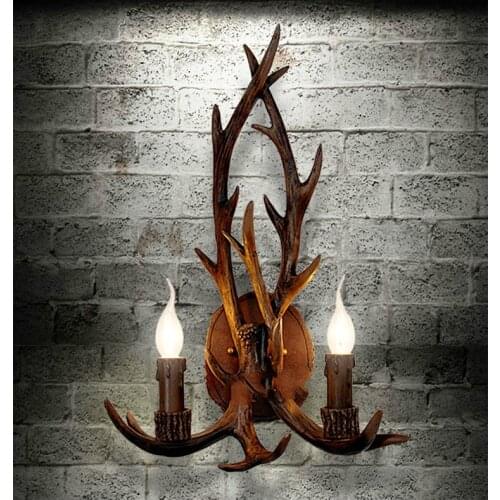 2018 Art Deco Retro Resin Antler Wall Lamp American Country Wall Light Deer Horn candle Lampshade Wall Sconce 110-240V