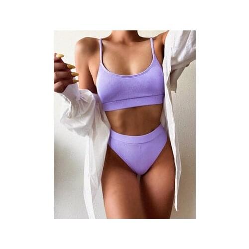 2021 High Waist Women Split Bikini Suit Sexy Ladies Padded Swimsuits Patchwork Push Up Swimwear Biquini Summer Bathing Suit