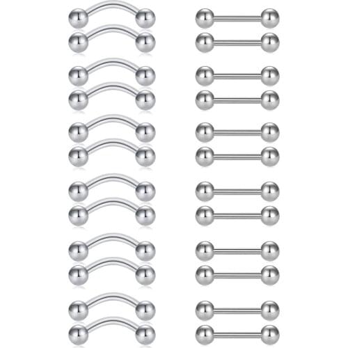24pcs 14g Curved Barbell Snake Eyes Tongue Ring Piercing Jewelry 316L Surgical Steel Nipplering Barbell 12-18mm Bar