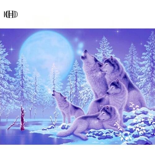 3D diamond embroidery Animal Snow Wolf diamond painting cross-stitch kit mosaic pattern round rhinestones drill paste stick