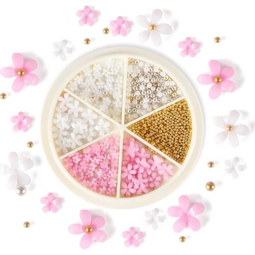 White Pink Flowers Crystal Nail Art Charms Rhinestones Metal Bead Nail DIY Design For Manicure Nails Decorations Accessories