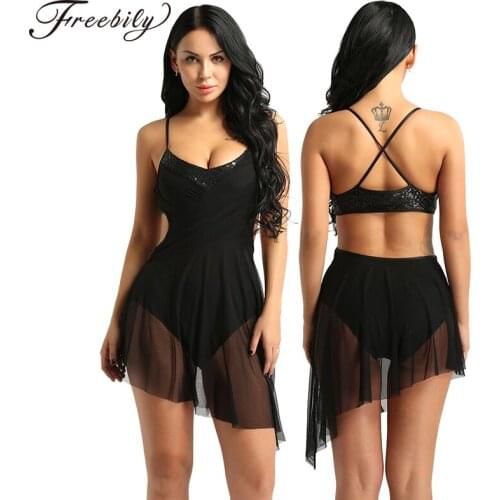 Adult Shiny Sequin Spaghetti Straps Tulle Tutu Ballet Figure Skating Dress Women Gymnastics Leotard Competition Dance Costumes