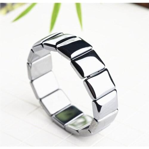 Men Women Natural Terahertz Bracelet Cosmetology Energy Stone Bangle Lady Flat Glossy Single Lap Hand Row