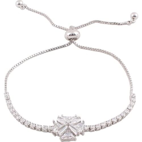 Grace Jun(TM) High Quality Copper Material Double Cross Bracelets Charm Flower Shape Cubic Zirconia Bracelets for Women Jewelry