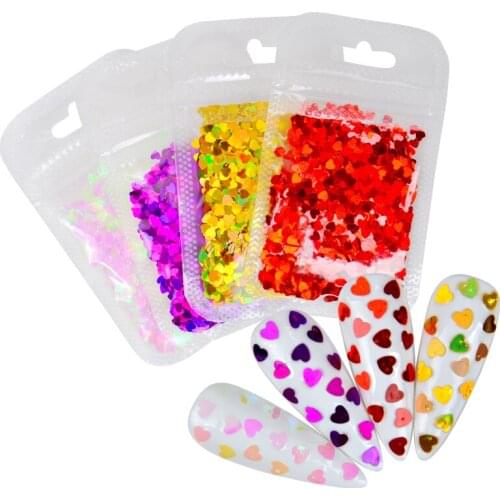 Valentines Day Nail Art Glitter Neon Holographic Sequins Heart Shape 3D Flakes Slice Polish Manicure Spangles Nail Accessories