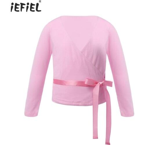 Kids Girls Spring Ballet Gymnastic Leotard Top Long Sleeve Tie Side Ballet Dancewear Jacket Dance Elastic Top Coat Kid Dancewear