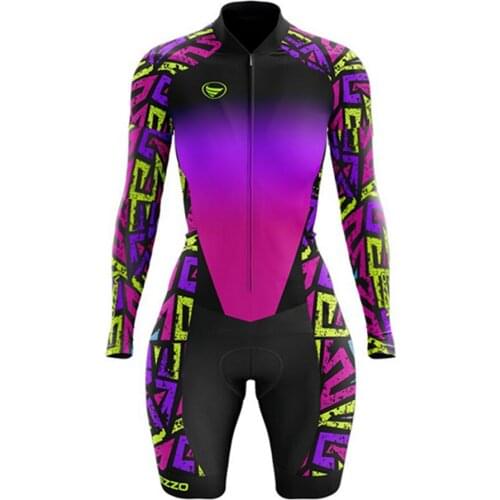 VEZZO Design Cycling Jumpsuit Womens Purple Long Sleeve Skinsuit Pro Team Suit Bicicleta Bodysuit Bike Clothing Ciclismo Maillot