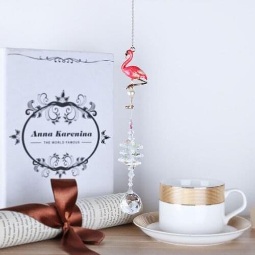 H&D Glass Crystal Ball Prism Suncatcher Rainbow Maker Flamingo Hanging Window Sun Catcher for Gift