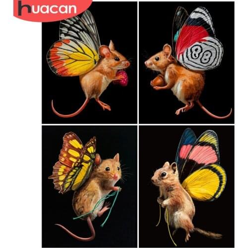 HUACAN Picture By Number Mouse Animal Kits For Adults Handpainted DIY Paint By Number Colorful Butterfly On Canvas Home Decor